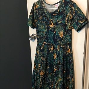 LuLaRoe Dress with Green and Gold Floral Pattern